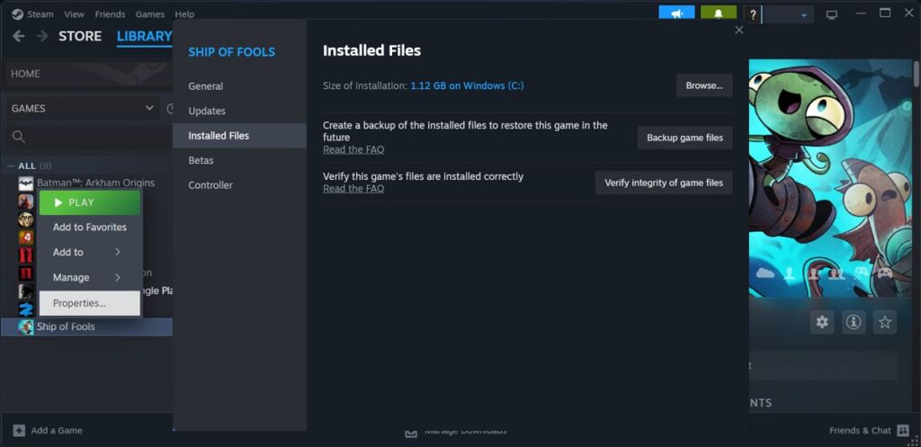 Check game files integrity for Steam games