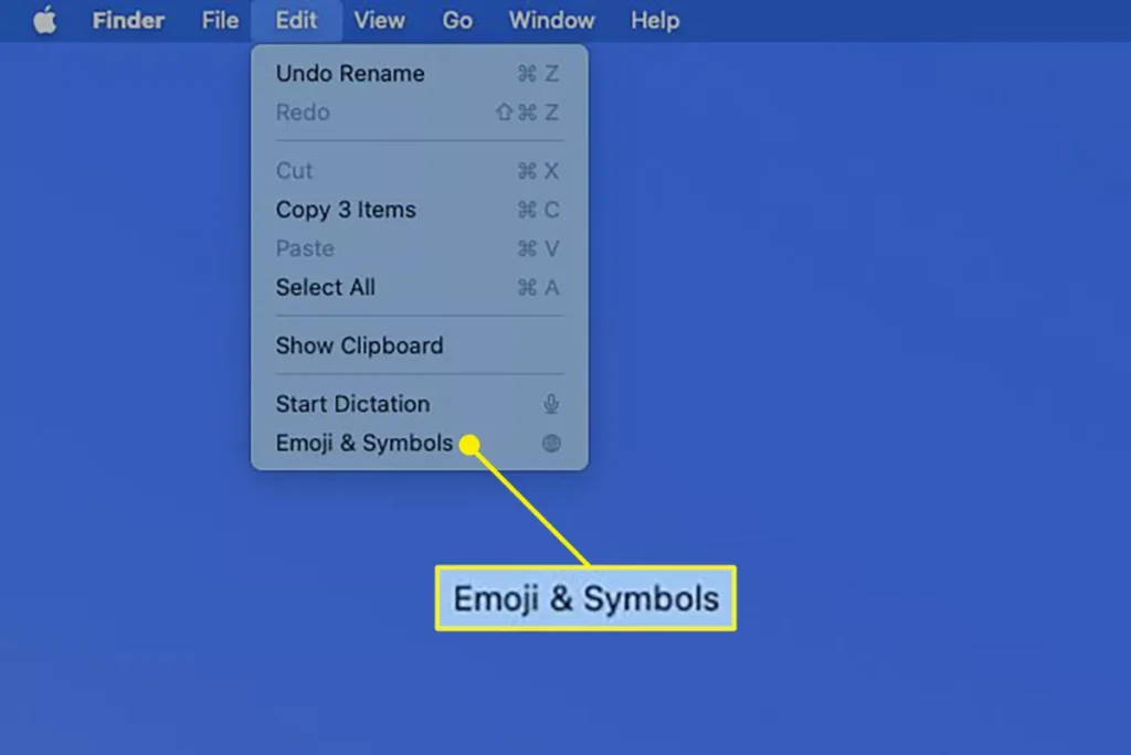 Emoji & Symbols in the Edit menu on Mac