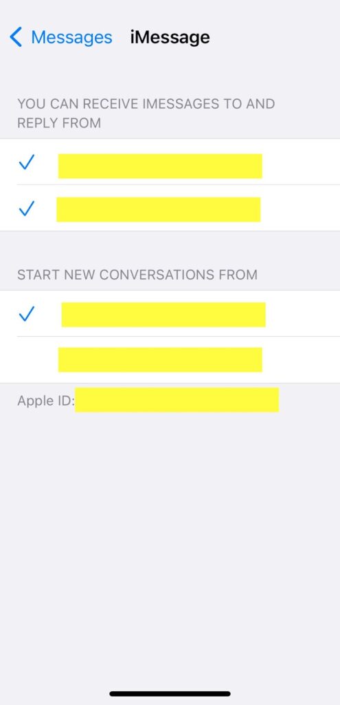 selecting email address for imessage