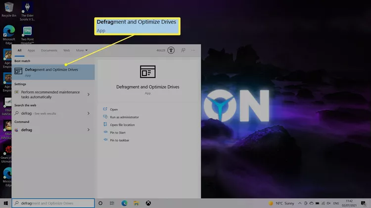 Windows 10 Defragment and Optimize Drive app